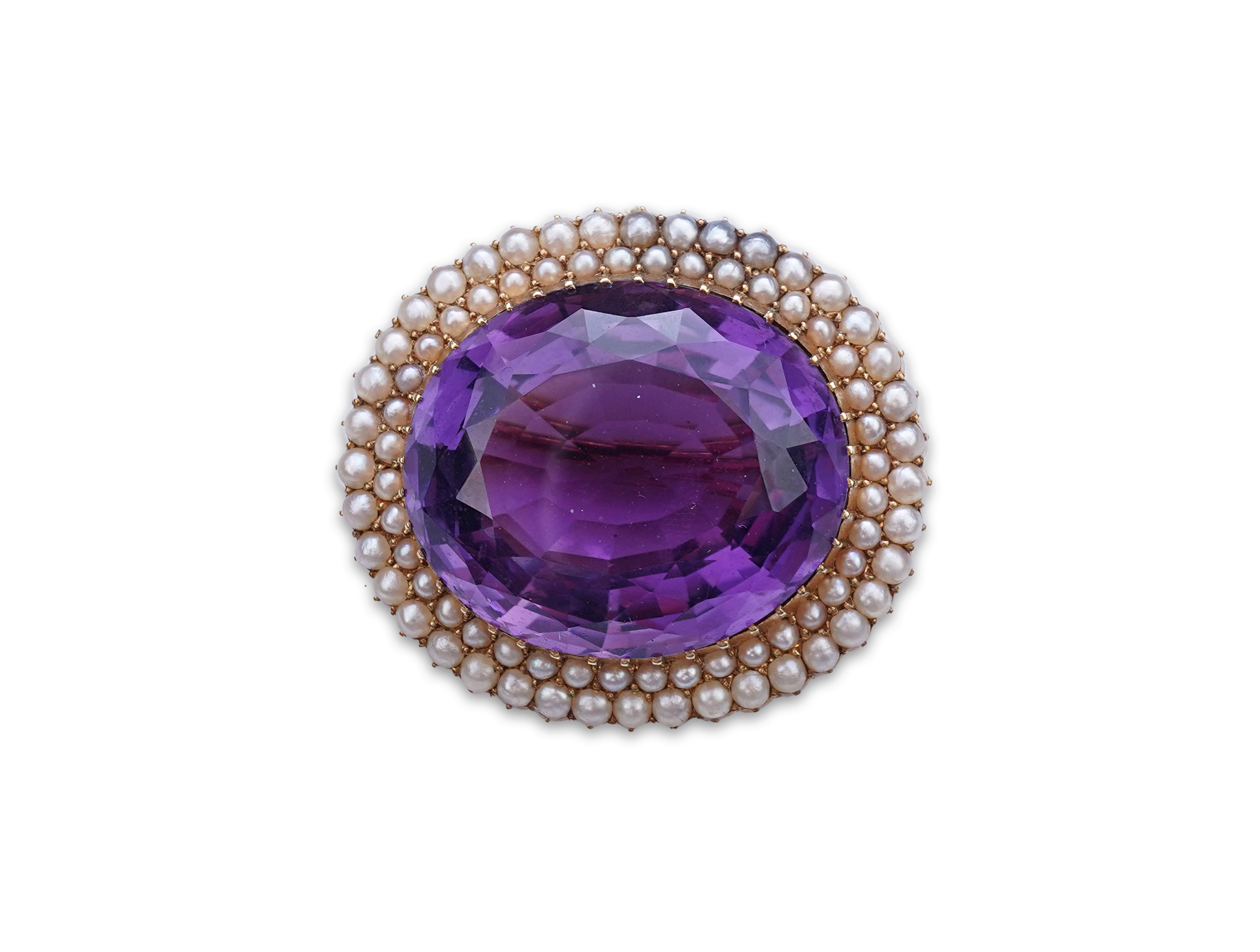 An Edwardian amethyst and seed pearl brooch, early 20th century
